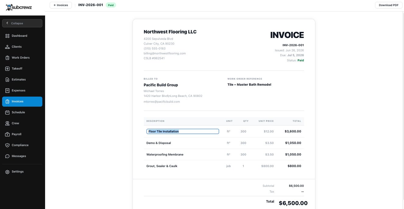 Invoice creation