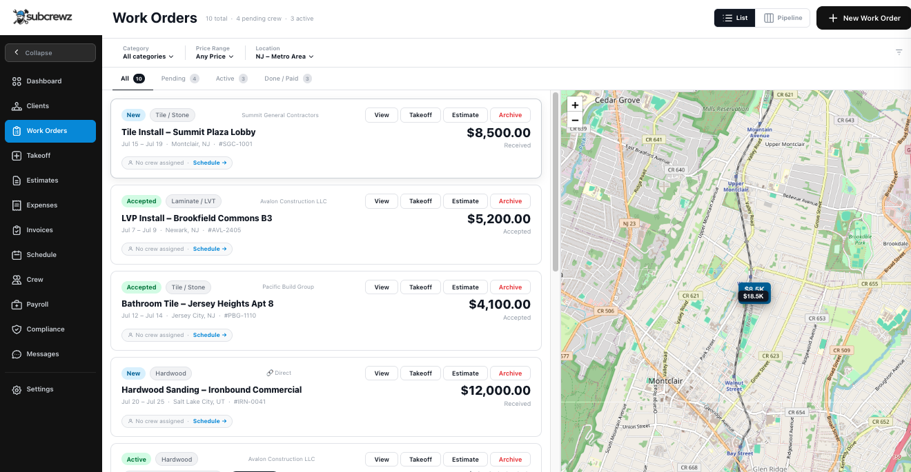 Work Orders dashboard