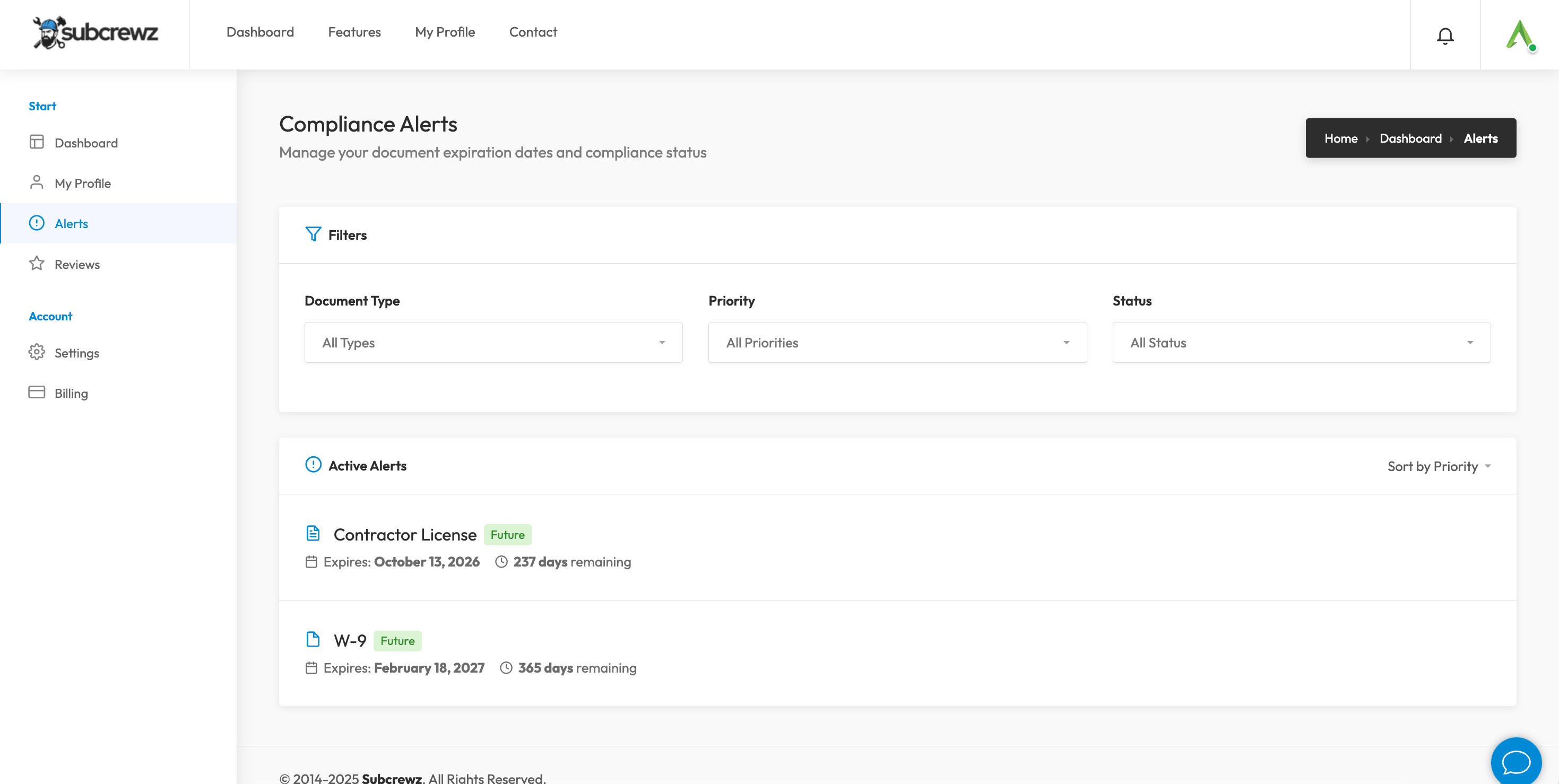 Expiration alerts dashboard